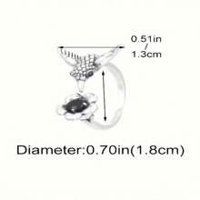Vintage Retro Legierung Kolibri & Blumen Element Design offener Ring
