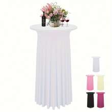1pc Stretch Polyester & Spandex Round Cocktail Table Cover - Fitting For Wedding, Bar, Party, Event, Ruched Solid Color Design, Suitable For Various Cocktail Tables