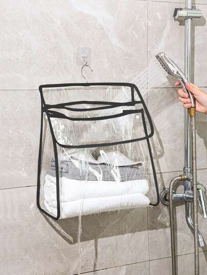 1Pc Waterproof Hanging Bag, Transparent Toiletry And Bathroom Supplies Storage Bag, Mobile Phone And Clothes Organizer Bag With Hooks, Toys And Tissues Organizer In The Bathroom, Organizer Supplies, Bathroom Accessories, Toiletry Bag Basics Swim Bag Swimmers Tropical Coastal Vibes Beach Bag For Swimming Summer Island Holiday Vacation Beach Accessories For Girl Boy Men Woman Back To School Supplies