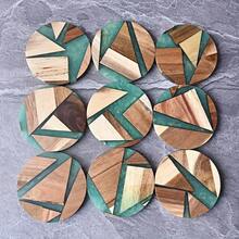 1 件树脂木质杯垫，手工制作的酒吧饮料杯垫，现代酒吧厨房家居公寓杯垫，乔迁礼物生日礼物