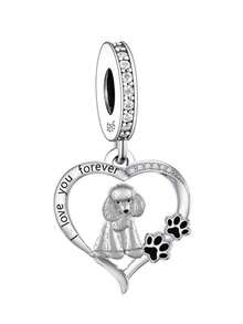 HuooNew 1入組迷人銀狗狗裝飾心形DIY珠子適合男士女士適用於禮品