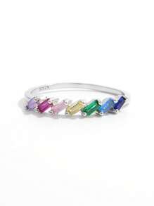 1 pieza Anillo de diseño geométrico colorido y elegante, de plata de ley 925, con un diseño minimalista y clásico, accesorio de fiesta para mujer, regalo de joyería para mostrar encanto