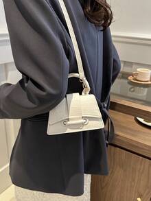 1件复古撞色印花手提包，复古翻盖手提包，女士迷你手提包和钱包 - 白色 - 查看 5