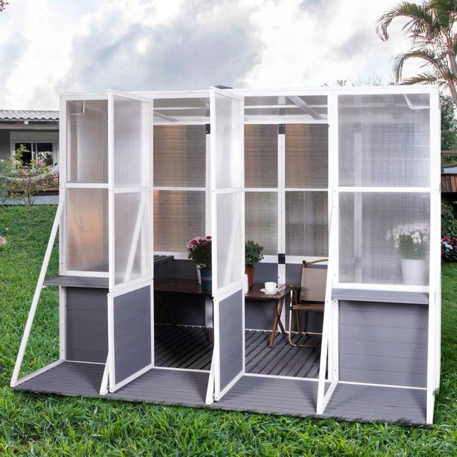 Household-Greenhouse, Wooden Lean To Greenhouses For Outdoors, Heavy Duty Walk In Green House For Outside Winter, Large Hot House For Sunroom Storage Shed, Garden, Backyard(103.9''X98.4''X77.6'')-1166 - Multicolor - View 1
