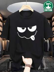 new men's casual style short-sleeve T-shirt, high-quality breathable round neck, machine washable,  printed top in black Black T Shirt With Funny Suitable for sports and daily casual wear - Negro - Ver 1