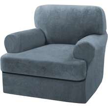 Sofa Cover 3 Piece T Cushion Loveseat Slipcovers Thick Velvet Couch Cover Stretch T Cushion Sofa Covers For 2 Cushion Couch With 2 Individual T Cushion Covers Washable, Stone Blue - Stone Blue - 查看 1