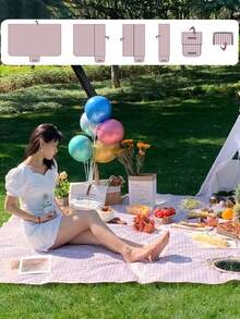 1 件咖啡白格子野餐户外毯，防水可折叠毯，加厚超大格子野餐垫，适合春季旅行、户外、海滩、露营草坪公园、婚礼登记配件、情侣礼物。（2 种尺寸可供选择）