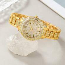 Relógios femininos da moda com 6 peças, mostrador digital, relógio de quartzo com strass, ponteiros redondos, relógios femininos e acessórios de joias, colar com strass, pulseira, brincos, conjunto de anéis, presente para festa de casamento, férias na praia, presente de dia dos namorados
