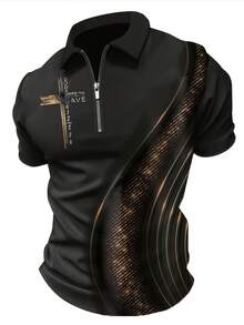 Men's Fashion Geometric Lines And Cross Print Short Sleeved Zipper Lapel Shirt For Summer Daily Use - Màu sắc hỗn hợp - Xem 1
