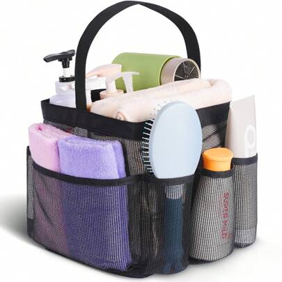 1pc Mesh Shower Caddy Basket Portable For College Dorm Room Essentials,Portable Bathroom Organizer For Travel,Shower Caddy Dorm With 8-Pocket Large Capacity,Shower Bag For Beach,Swimming,Gym