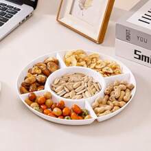 1pc Plastic Divided Snack Plate, Round 5 Compartments Nut Seeds Snack Tray