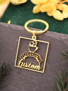 Customizable Stainless Steel Coffee Cup Keychain - Engraved With "Custom" And Coffee Pattern, Durable Gold Metal Key Ring, Suitable For Baristas, Coffee Lovers, Holiday Gifts (Halloween/Christmas/Thanksgiving) - Car/Bag Accessory, Coffee Shop Supply