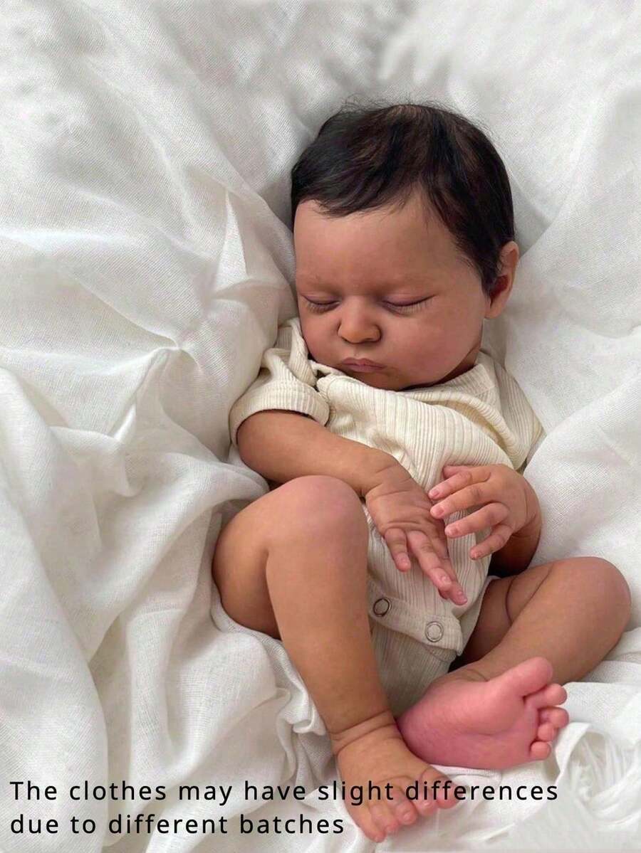 50cm 20inch Sleeping Reborn Black Baby Art Doll Toy Like Real (Soft Vinyl Limb, Cloth Body) Newborn Bebe Girl Birthday Gift For 3+ Children (Some Parts Random) - 米色 - 查看 1
