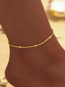 MONALLY 18K Gold Plated Fashionable Sparkling Gold Color Anklet Bracelet For Women Stainless Steel Chain Anklets Shiny Foot Jewelry Accessories Cheap Things Perfect Gift Hypoallergenic Daily Wear