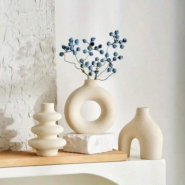 1pc Bohemian Style White Vase, Suitable For Pampas Grass, Perfect For Wedding And Home Decor, Fits Well As Round Center Piece Decor For Living Room, Bedroom, Coffee Table Birthday Gifts Graduation