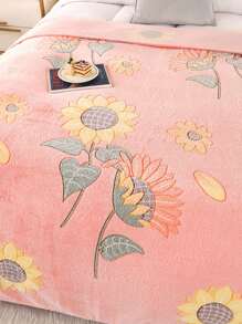 1 Paquete 200*220CM De Frazada De Felpa De Coral Con Estampado De Flores Y Hierba,Adecuada Para Sofá, Dormitorio, Sala De Estar, Confort Total, Uso En Viajes, Manta Para Siesta, Imagen De Referencia De Tamaño, Lavable A Máquina