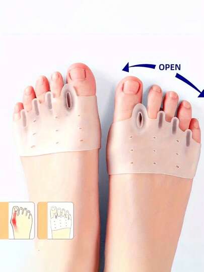 2pcs Silicone Five-Hole Toe Center Toe Divider, Half-Size Pad For The Front Of The Foot When The Thumb Is Turned Outward, Keep The Toes Dry, Comfortable Foot Alignment Tool, Can Enhance The Fitness Training Effect