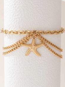 1 pieza Elegante tobillera vintage dorada de lujo con estrella de mar dorada