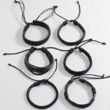 6pcs/Set Assorted Men's Leather Braided Bracelet