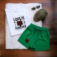 conjunto playera y short para mujer diseño ¨love is forever¨ - Verde - Ver 2