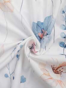 Plus Women's Printed One Collar Ruffle Edge Elegant Shirt Tops - White - View 5