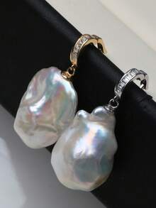 1 件复古风格天然淡水珍珠巴洛克吊坠，带不对称 20-25 毫米白色钻石形锆石和 S925 纯银，新娘珠宝结婚礼物