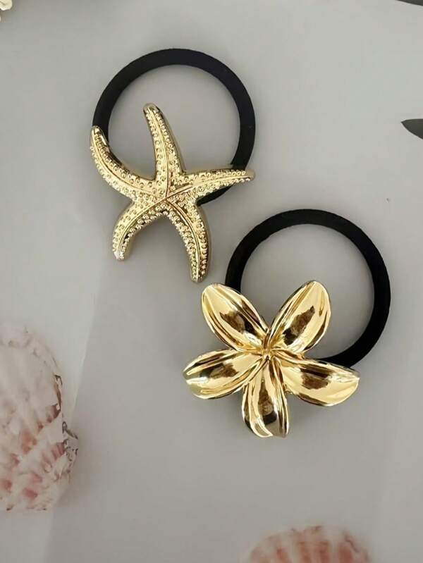 2 Stück/3 Stück goldene Bauhinia Blumen Haargummi Pferdeschwanz Haargummi Frauen hochwertige Seestern Haarschmuck Haargummi Set Urlaubsgeschenk