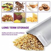 100 Mylar Bags For Food Storage - 10 Mil 1 Gallon (30pc), 8 Mil 1 Quart (30pcs), 6 Mil 1/2 Pint (40pc), Stand Up Resealable Mylar Bags - 銀色 - 查看 4