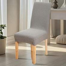 Folding Dining Chair Seat And Back Cover Set Solid Color Jacquard Stretch Chair Slipcover Home Decoration - Light Gray - View 5