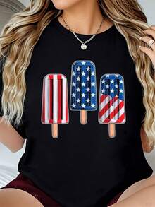 Camiseta patriótica americana del 4 de julio para hombres, mujeres y niños. Día de los Caídos. Camiseta para amantes de los conos. Ropa de verano americana. Camiseta de verano para mujer - Negro - Ver 1