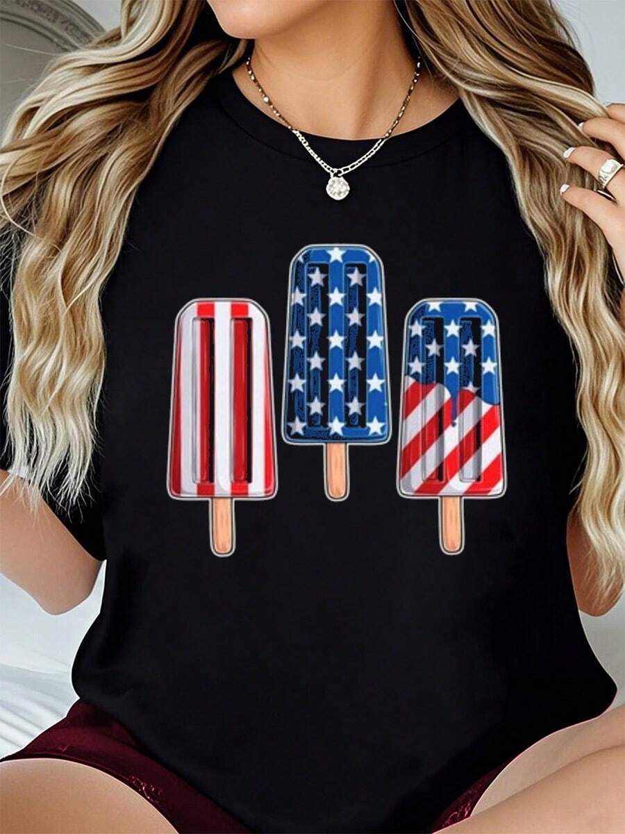 Camiseta patriótica americana del 4 de julio para hombres, mujeres y niños. Día de los Caídos. Camiseta para amantes de los conos. Ropa de verano americana. Camiseta de verano para mujer - Negro - Ver 1