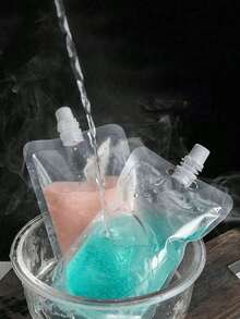 10/20个可重复使用的隐形塑料饮料袋，带吸管，防漏水袋，防漏塑料瓶，可重复使用的果汁/饮料瓶，透明喷嘴饮料袋果汁袋，咖啡液体包装袋，冷热饮立式饮料容器 - 彩色 - 查看 3