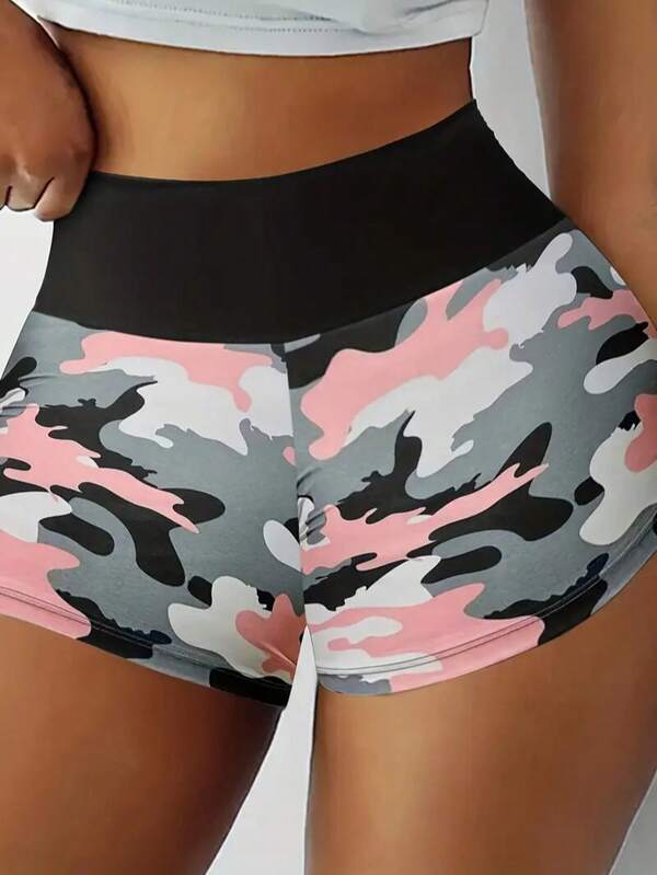Camo High-Stretch Boxer Short Pants, Personalized Design Slim Fit High Waist Beachwear Short, Women's Swimwear & Clothing