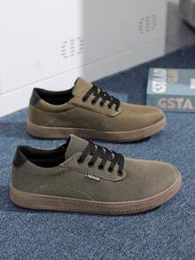 WANWEISI Chaussures de skate pour hommes, quatre saisons, chaussures décontractées en canevas de couleur unie pour hommes, baskets décontractées pour hommes convenant aux loisirs quotidiens, chaussures d'entraînement à semelle plate pour hommes - Vert - Voir 2