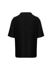 XLLAIS Deep V Neck Short Sleeve Oversized Top Solid Basic Women Run Casual T-Shirt Everyday Wear For All Seasons - Black - View 4