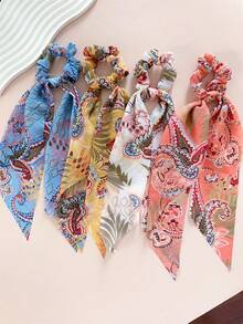4 件/8 件优雅花卉雪纺发圈，柔软面料优雅女士发饰，适合马尾辫、发髻发型、日常佩戴、波西米亚优雅