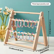 1pc Multi-Tier Wooden Jewelry Organizer Display Rack - Large Capacity Accessory Storage Rack For Earrings, Bracelets, And Hair Accessories, Easy Assembly, Adjustable Countertop Display Stand For Women Storage Organizer Travel Essentials Gift