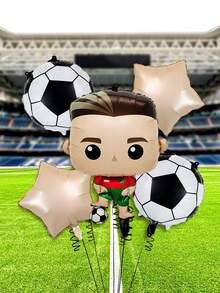 Set de 5 globos de fiesta de cumpleaños de fútbol, incluye globos de papel de aluminio de fútbol de 18 pulgadas, globos de estrella, adecuado para partido de fútbol, decoración de fiesta de cumpleaños, fiesta temática de fútbol, decoración del hogar - Multicolor - Ver 4