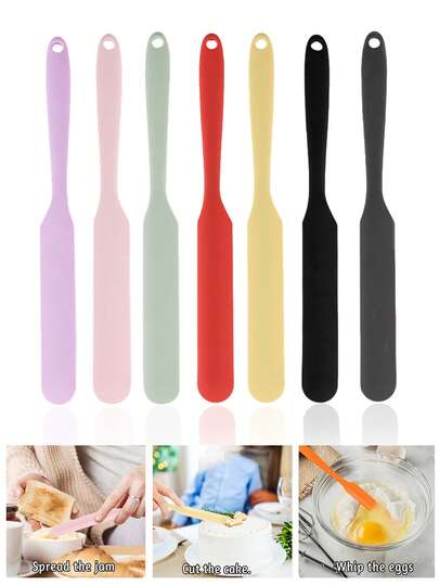 1pc/3pcs/7pcs Silicone Cream Cake Scraper, Dishwasher , Silicone Scraper, Cake Cream Cooking Silicone Scraper, Non-Stick Silicone Scraper For Kitchen Cooking, Scraper, Butter Knife For Cream, Jam And Butter, Easy To Clean, Suitable For Home, Restaurant, Dessert Shop, Baking Kitchen Tool Set,