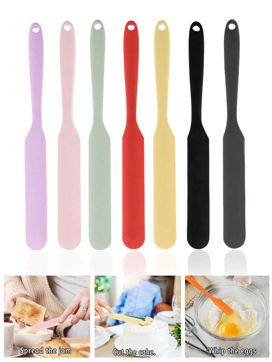 1pc/3pcs/7pcs Silicone Cream Cake Scraper, Dishwasher , Silicone Scraper, Cake Cream Cooking Silicone Scraper, Non-Stick Silicone Scraper For Kitchen Cooking, Scraper, Butter Knife For Cream, Jam And Butter, Easy To Clean, Suitable For Home, Restaurant, Dessert Shop, Baking Kitchen Tool Set, - Multicolor - View 1