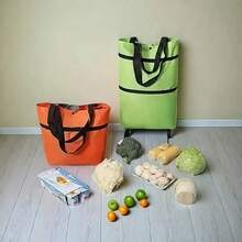 1pc Large Capacity Foldable Oxford Cloth Laundry Bag, Luggage Storage Bag With Wheels, Large Capacity Replacement Bag, Weighing 55.12 Pounds, Portable Supermarket Shopping Bag, Suitable For Home, Travel, Outdoor, Shopping - Green, Red, Blue, Color Options, Laundry Bag - 紫花 - 查看 4