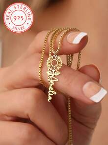 A 925 Silver Elegant And Generous Customized English Name Sunflower Pendant Necklace, Suitable For Mother's Day, Valentine's Day All Kinds Of Festivals For Family And Loved Ones As A Gift From The Heart - Multicolor - View 3