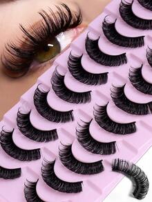 CMAYOME 10 对 D 卷睫毛 浓密俄罗斯条纹 3D 仿貂皮睫毛 可重复使用 蓬松自然睫毛延长