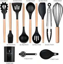 Juego de Utensilios de Cocina de Cerámica y Madera: Utensilios de Cocina Resistentes al Calor con Espátula/Cuchara/Mixer, Adecuados para Utensilios de Cocina Antiadherentes - Negro - Ver 11