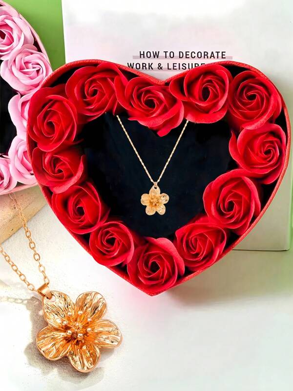 1 Stück Ins Stil Rose Blume Neuer Stern Halskette Geschenkbox, Material Rosenblume, Geschenkbox Material Papier, kann mit verschiedenem Schmuck kombiniert werden, Ins Stil, leicht luxuriös, hochwertig, die Halskette Geschenkbox ist geeignet für Heimdekoration, Hochzeitsgeschenke, Hochzeitsjahrestags-Geschenke, Freundin-Geschenke, Muttertags-Geschenke, Weihnachtsgeschenke, Party-Geschenke.