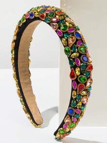 1pc Solid Color Velvet Sponge Padded Headband Women's Retro Luxurious Rhinestone Decor Shiny Party/Wedding Hair Accessory - Multicolor - View 15