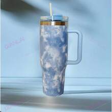 Stainless Steel Thermal Cup 1200 Ml With Handle And Straw Designs: CLOUDS MARBLE AND GLITHER - 藍色 - 查看 2