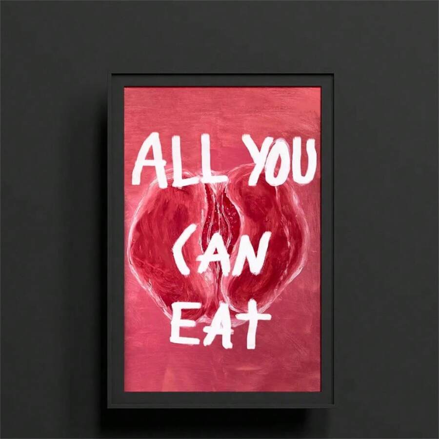 1 件橙红色水果水彩画插图帆布印刷 | 桃子樱桃草莓幽默排版海报 | 趣味墙面艺术时尚家居装饰 | 现代客厅卧室会所宿舍无框装饰