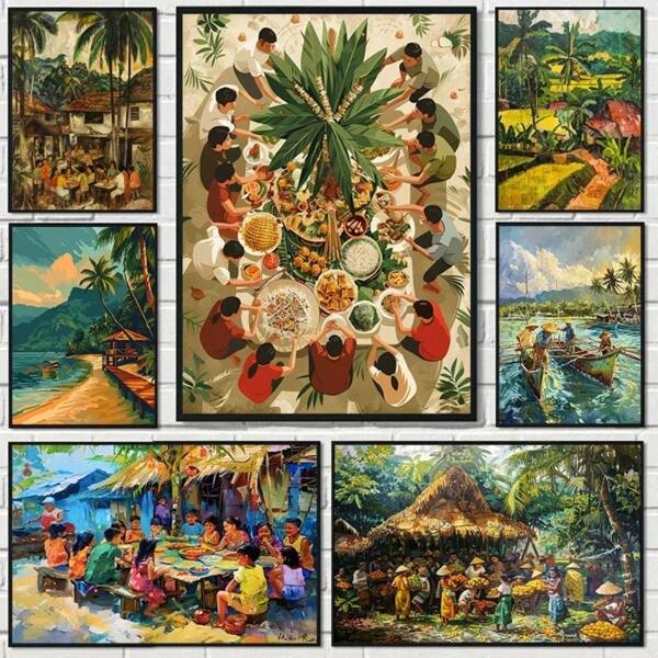 1pc Filipino Cuisine Fishing Kamayan Nature Landscape Poster Canvas Painting Wall Art For Modern Room Home Decor Prints Decor Gift Optional Frame