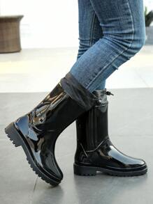 Damen Gummisohle Regenstiefel bis zur Wade - wasserdicht rutschfest Outdoor Arbeitsschuhe mit Gummizug Basis Stil